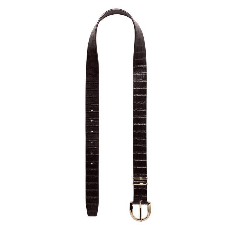 Cue Chocolate Croc Embossed Leather Boyfriend Belt image number 0